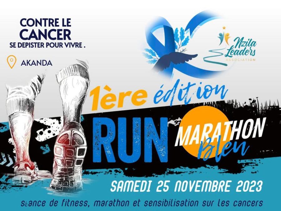 Affiche de la 1re édition du Marathon Bleu contre le cancer, Akanda, 25 novembre 2023